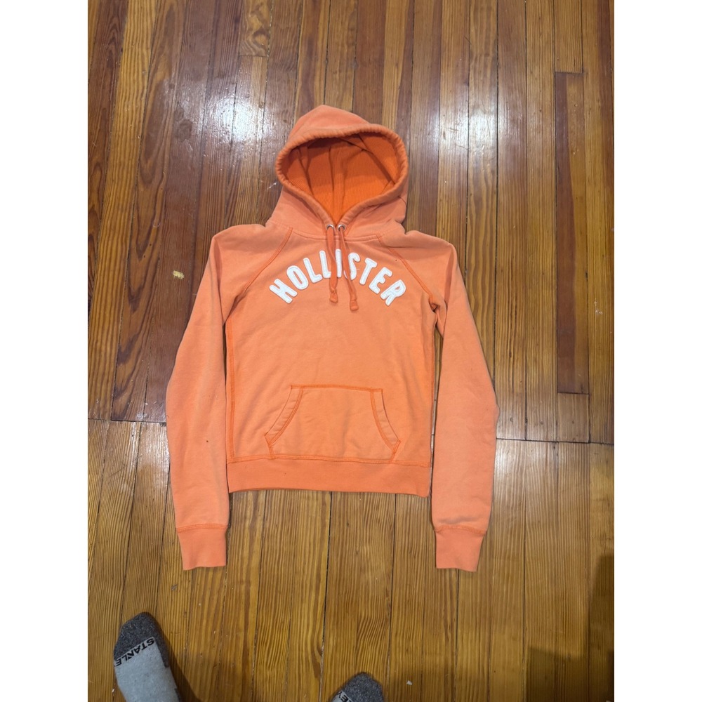 Hollister California Orange Logo Pullover Hoodie Sweatshirt Womens Medium
